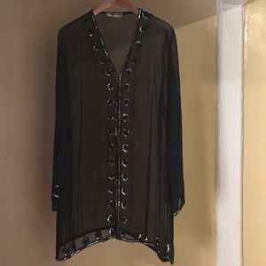 Sheer duster blouse tunic w. Sequence